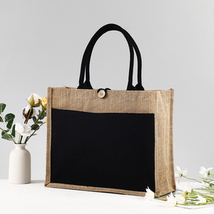 Grand <span class=keywords><strong>sac</strong></span> fourre-tout réutilisable en <span class=keywords><strong>toile</strong></span> <span class=keywords><strong>de</strong></span> <span class=keywords><strong>jute</strong></span> avec bouton, <span class=keywords><strong>sac</strong></span> <span class=keywords><strong>de</strong></span> shopping portable en lin pour emballage cadeau - Product Image 2