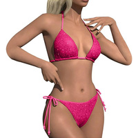 Conjunto de Bikini Micro Mini Bandeau Personalizado de Última Moda para Mujeres Jóvenes, Sexy, con Tiras, Diseño Sólido, 2 Piezas, Tirantes Ajustables, Traje de Baño