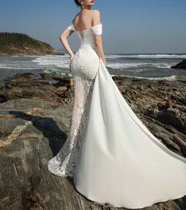 <span class=keywords><strong>Robe</strong></span> de mariée bohème personnalisée de haute qualité, épaules dénudées, décolleté cœur, dentelle chapelle, élégante, bordure en cire, <span class=keywords><strong>sirène</strong></span>/trompette - Product Image 3