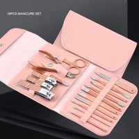 Ensemble professionnel de manucure et pédicure en acier inoxydable doré rose avec coupe-ongles 16-en-1 et étui en cuir PU (M004)