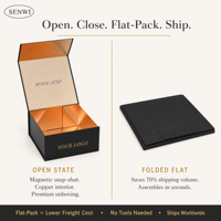 Boîte cadeau de luxe pliable magnétique noire mate personnalisée pour montres, en carton gris écologique, options de couleur personnalisées, finition premium
