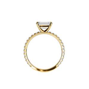 Anillos de Compromiso y Matrimonio de Oro Amarillo con Diamantes Naturales de Corte Esmeralda Clásico, Chapados en Rodio, Joyería Fina - Product Image 3