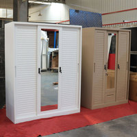 Armoire de rangement coulissante en acier moderne personnalisée avec miroir, 4 portes, en métal, pour chambre à coucher