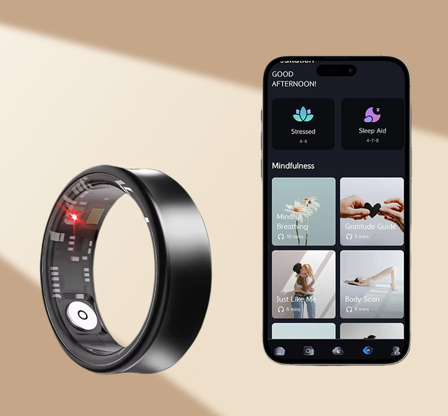 Smart Health Ring with Heart Rate & Sleep Monitor IP67 Waterproof Alloy Fitness Tracker App Control Android