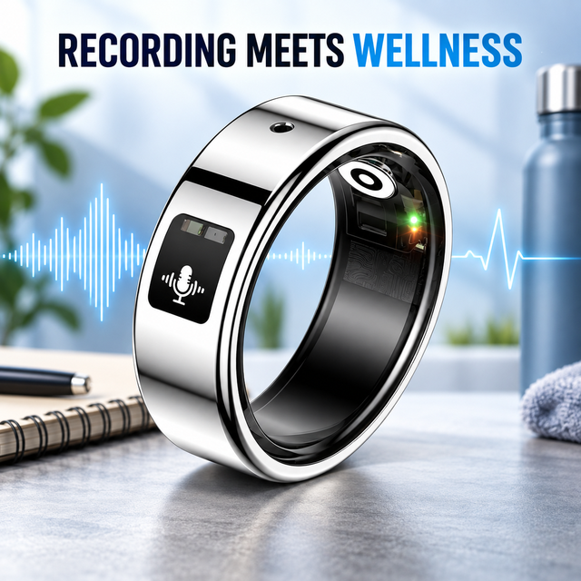 Health Tracking Smart Ring with Voice Recording Heart Rate SpO2 Sleep Monitor and Pedometer