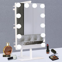 Smart Large Square LED Lighted Magnifying Glass Desktop Cosmetics Mirror with Metal Frame & Glass