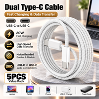 Kabel USB C ke USB C 60W PD 3A Pengisian Cepat Tipe C Kabel Pengisi Daya Berbahan Nilon 1M 2M untuk Ponsel Laptop