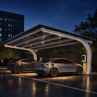 Abri solaire double face en alliage d'aluminium pour voiture avec support photovoltaïque, abri de stationnement résidentiel moderne, conception durable