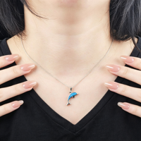 Collier pendentif dauphin en argent sterling tendance minimaliste avec opale bleue, chaînes 925, cadeau