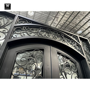 ประตูเหล็กหล่อพร้อมกระจกนิรภัยสำหรับวิลล่า<span class=keywords><strong>บ้าน</strong></span>ประตูเหล็กหล่อฝรั่งเศสแบบโค้งคิ้วสุดหรู - Product Image 3