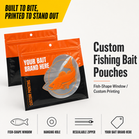 Pochette personnalisée imprimée pour appâts de pêche avec fenêtre en forme de poisson, trou de suspension et fermeture éclair refermable pour marques d'articles de pêche OEM