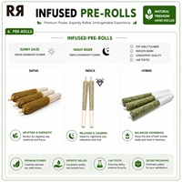 Vente en gros d'usine de pré-rouleaux infusés personnalisés avec du papier à rouler Sativa Sunny Daze/Indica Night Rider/Hybrid