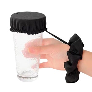 Ensemble de couvre-gobelets noirs élastiques avec support pour paille, résistant à l'eau, style décontracté, pour accessoires de boisson - Product Image 5