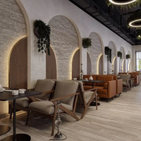 Canapé en cuir et bois massif, mobilier commercial pour café, bistrot, restaurant, carré et rond