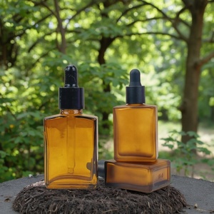 30ml 50ml 100ml Amber <b>Men</b> Beard Essential Oil Bottles Rectangle Shiny Amber Brown Dropper square Glass Bottle With Pipette <b>Cap</b> - Product Image 2