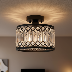 Lampadario Moderno in Cristallo con Struttura in Metallo Nero, Illuminazione LED per Soggiorno D0100X3V0W2 - Product Image 2