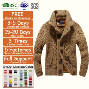 Custom Clothing Manufacturers Thick Coat Button Up Winter Oversized Turtleneck Knit Men's Plus Size Sweaters