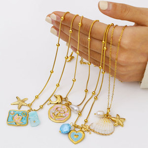 Collares de Moda Hawaiana de Verano, Joyería de Acero Inoxidable 316L, Collar de Conchas Marinas Chapado en Oro de 14k y 18k para Mujer - Product Image 1