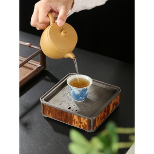 Chinese Style Pure Tin <b>Tea</b> Tray Irregular Shape Traditional Design For Kung Fu <b>Tea</b> <b>Set</b> Dry Brewing With Water Storage - Product Image 2