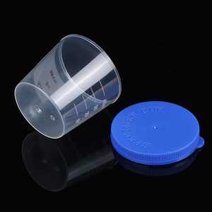 Vaso de plástico desechable Hisamori de 40 ml graduado con tapa para muestras médicas - Product Image 1
