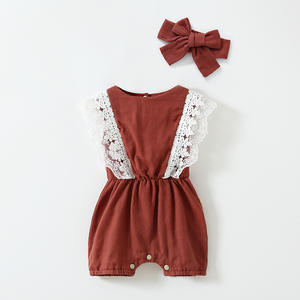 Venta al por mayor Boutique verano <span class=keywords><strong>niñas</strong></span> recién nacido Babi 100% algodón muselina mameluco con diadema bebé <span class=keywords><strong>niñas</strong></span> volante mono - Product Image 4