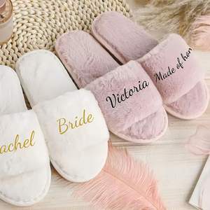 Custom Fuzzy Open Toed Plush Women <b>Slippers</b>, Personalised Wedding <b>Party</b> Gifts for Indoor/Outdoor - Product Image 3