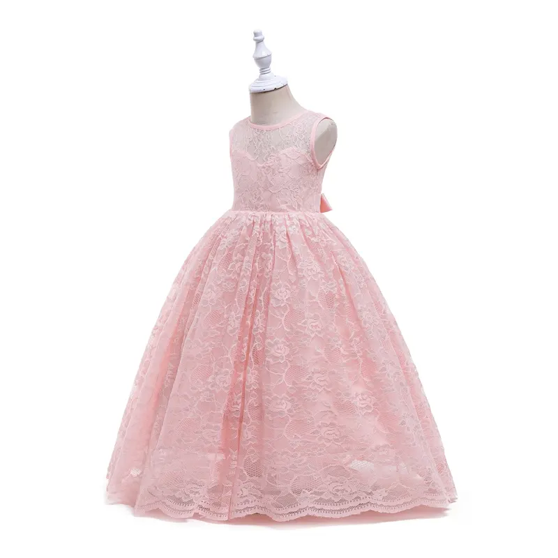 Meisje Mouwloze Borduren Kids Prom Baljurk Formele Gowns Pageant Verjaardag Kant Wedding Pageant Jurken