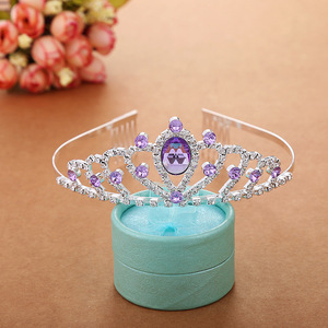 Fabrikverkauf Eis-Prinzessin Elsa Kopfschmuck Rosa Blau Diamant Mädchen Kamm Krone Tiara Kinder Haarschmuck - Product Image 1