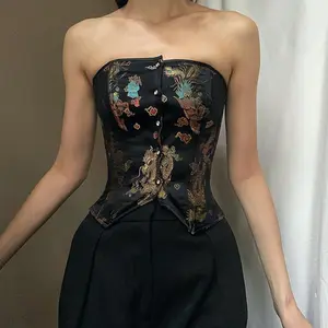 顶级中国龙复古风格派对紧身胸衣廉价网络y2k女性服装上衣时尚拉链宫廷塑身器