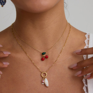 Cherry Pendant Stainless Steel Necklace Gold Chain Fruit Charm Jewelry For Women Gift Accessory - Product Image 3