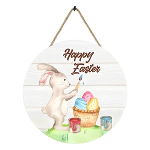 Decoración Redonda de Madera para Colgar en la Pared de Pascua, Diseño de Conejito de Pascua, Decoración para el Hogar, para la Sala de Estar - Product Image 5