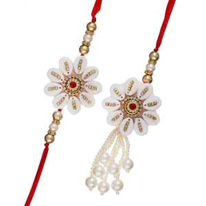 <b>Rakhi</b> for Brother and Bhabhi Floral <b>Rakhi</b> Kundan <b>Bracelet</b> <b>Rakhi</b> for Bhaiya Bhabhi With Roli Chawal Pack Handmade Rakhee - Product Image 1