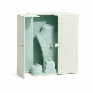Zebopak Mint Green PU Leather Foldable Jewelry Display Stand Case for Retail Store with <b>Necklace</b> Bust <b>Ring</b> Holder Set Supplier - Product Image 3