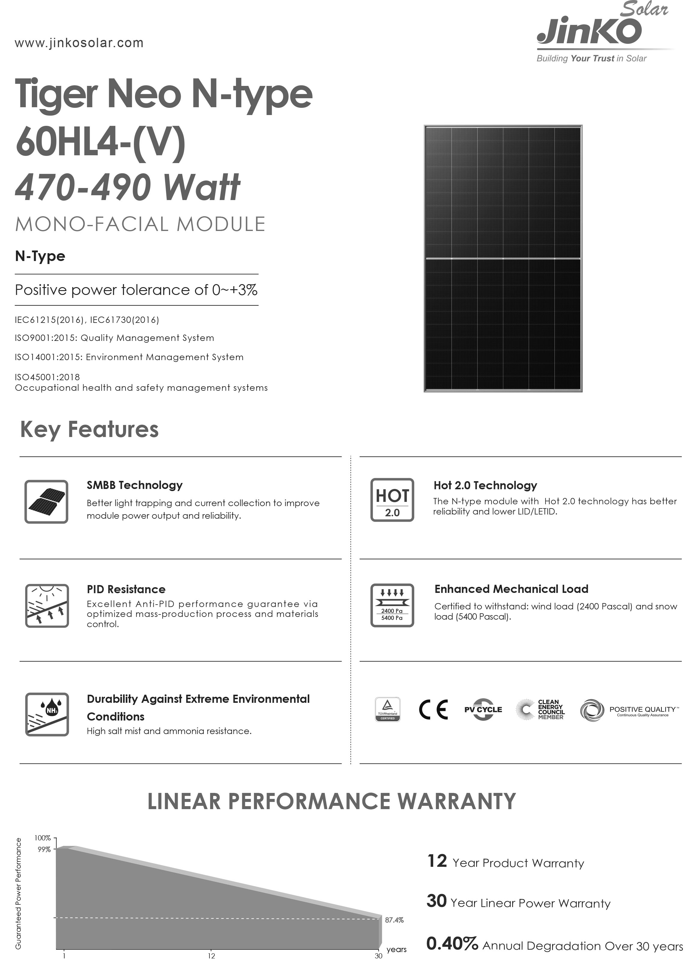 Jinko 490 Watt Solar Panels - High Efficiency Monocrystalline