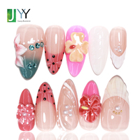 Faux Ongles de Luxe Faits Main 3D à Motifs Floraux Peints à la Main, Design Personnalisé Élégant, Vente en Gros, Acrylique