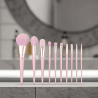 Ensemble professionnel de 10 pinceaux de maquillage roses avec pinceaux éventail, plats, kabuki, pour le nez et les ombres, outils pour le blush du visage, poignées en plastique incluses