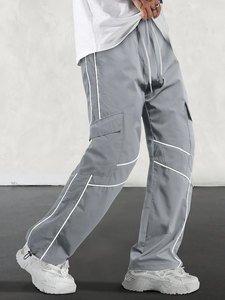 Joggers holgados informales para hombre: ropa de calle americana elegante, azul marino con bolsillos laterales y cintura con cordón, ligero - Product Image 6