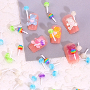 50 pièces de breloques tendance esthétique Y2K pour décoration de nail art, en résine, motifs mini dessin animé, carreaux et sucettes, pour DIY fait main - Product Image 3