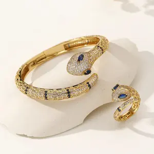 Personalized Snake Open Ring Bracelet Brass Bracelet Ring Set Diamond Ladies Jewelry Set