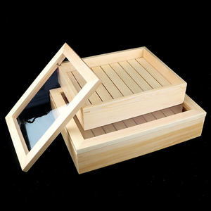 日本食レストラン寿司ディスプレイトレイ刺身プレートサービングトレイネタケース木製寿司ネタ箱アクリルカバー付き - Product Image 2