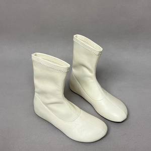 Version en stock ~ Nouvelles bottes d'équitation tendance pour femme, collection automne-hiver 2025, blanches, à talon compensé invisible, bout rond, extensibles, de haute qualité - Product Image 4