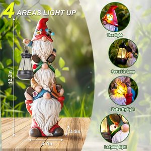 Large Funny Triple <strong>Gnome</strong> Solar Lights Statue 12 Spring <strong>Gnomes</strong> Outdoor Patio Lawn <strong>Garden</strong> Decor Great Resin <strong>Ornaments</strong> for Outdoor - Product Image 3