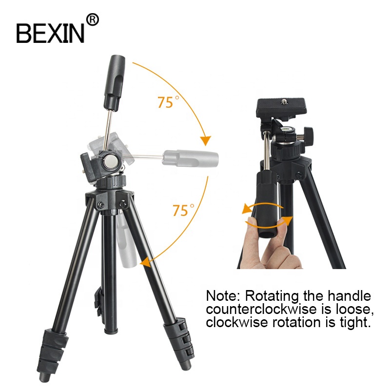 BEXIN Portable Tripod Travel Lightweight with 3-way Head Aluminum Alloy Tripod Legs for SLR Micro Single Camera Card Machine