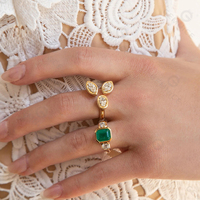 Set Cincin Gemnel Brass Marquise CZ Terbuka yang Dapat Disesuaikan, Tiga Batu Solitaire, Tumpuk, Band Tipis, Aksesoris Jari untuk Wanita, Pemakaian Sehari-hari