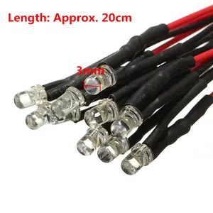 3mm 5mm 10mm 8mm DC 24V 12V 3mm12V拡散LEDダイオード配線済み20cmケーブル発光ライトクリアホルダー