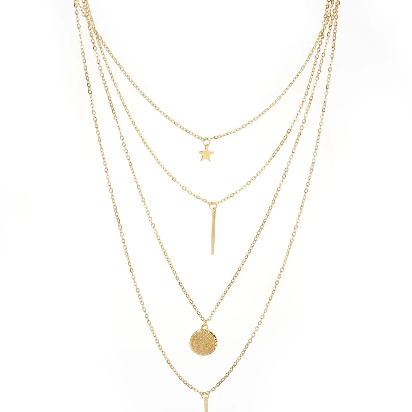 New Fashion Personality Geometry Round Hip Hop Metallic Multi-layer Necklace Women's Jewelry Wholesale