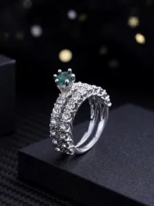 Jewelry European Retro Light Luxury Fashion Cold Full Diamond Olive Green Ladies Ring