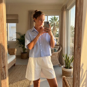 Camicia Estiva Personalizzata 2026 100% Poliestere da <span class=keywords><strong>Uomo</strong></span> Y2k a Righe con Bottoni, Manica Corta, <span class=keywords><strong>Oversize</strong></span> - Product Image 3