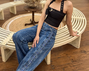 Jeans Larghi da Donna Bufa OEM Designer, Nuovi <span class=keywords><strong>Pantaloni</strong></span> Casual alla Moda <span class=keywords><strong>a</strong></span> <span class=keywords><strong>Vita</strong></span> <span class=keywords><strong>Bassa</strong></span> con Cerniera e Laccetti, Traspiranti ed Eco-Friendly, Eleganti - Product Image 3