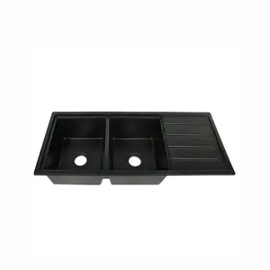 Évier de cuisine noir Composite, double bol, rectangulaire, pierre à quartz, Standard moderne, 1 pièce